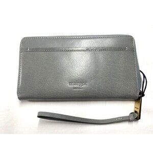 Margot New York Gabby Zip Around Wallet Gray Leather Wristlet Clutch Organizer N